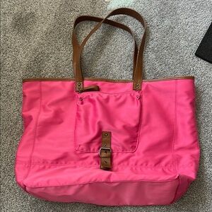 Pink Tote Bag with Brown Straps